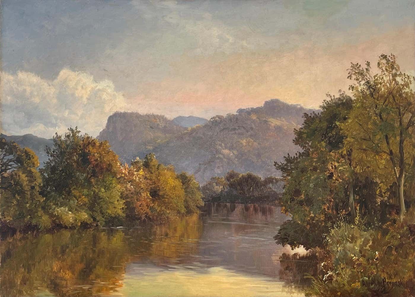 Alfred De Breanski Sr. River Landscape Painting Of Scottish Highlands By 19th Century British Artist Circa 1900 photo furniture
