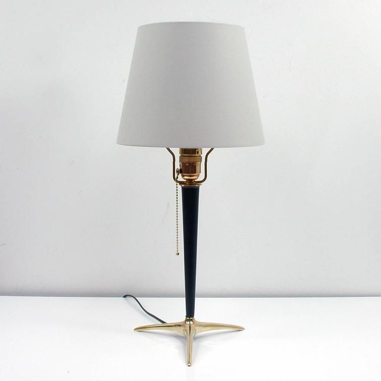 photo for sale Mid Century Brass And Metal Table Lamp In The Manner Of J.T. Kalmar