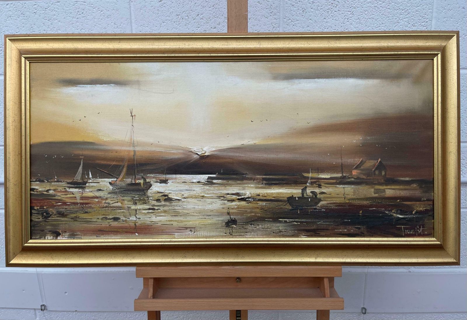 Frank Fitzsimons Golden Brown Ireland Seascape Landscape At Dusk By Contemporary Irish Artist 1985 Circa photo for sale