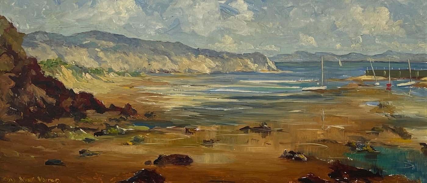 Charles Wyatt Warren Impasto Oil Painting Of Harbour Scene In Wales By 20th Century British Artist Mid 20th Century photo vintage