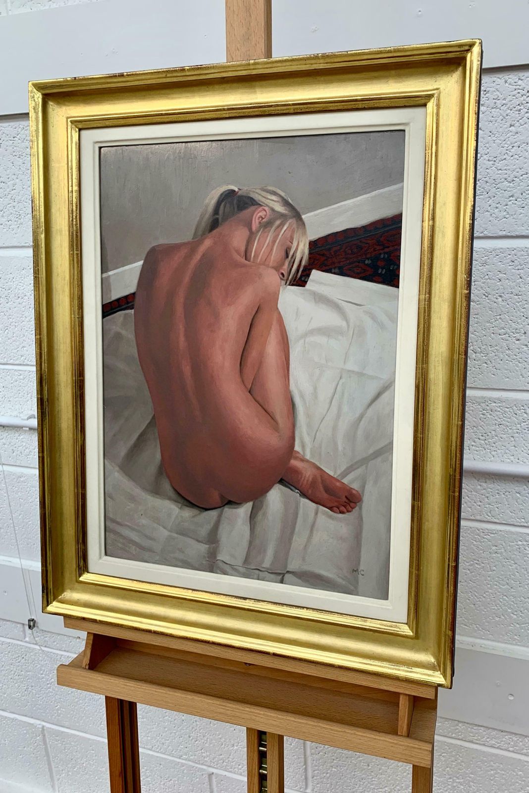 Mark Clark Oil Painting Of Female Blonde Nude Figure On Bed By Contemporary British Artist 2000 Circa photo Art