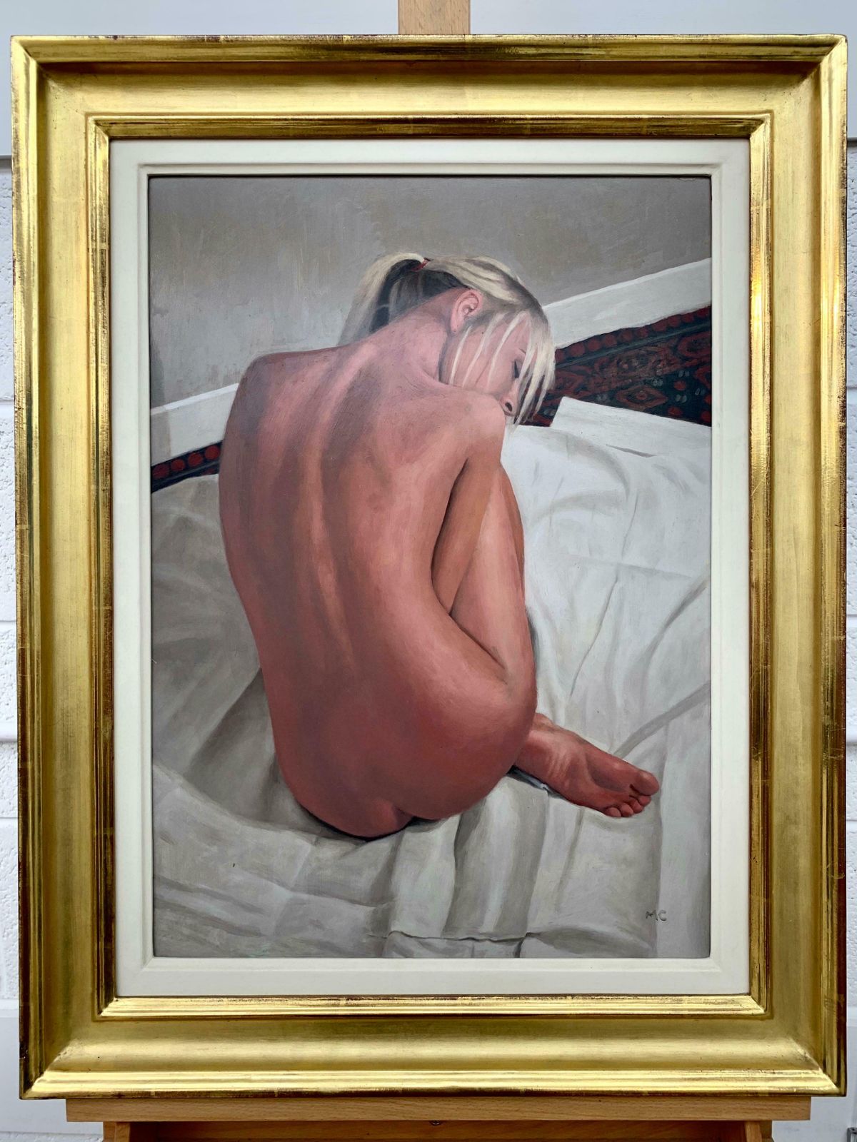 Mark Clark Oil Painting Of Female Blonde Nude Figure On Bed By Contemporary British Artist 2000 Circa photo vintage