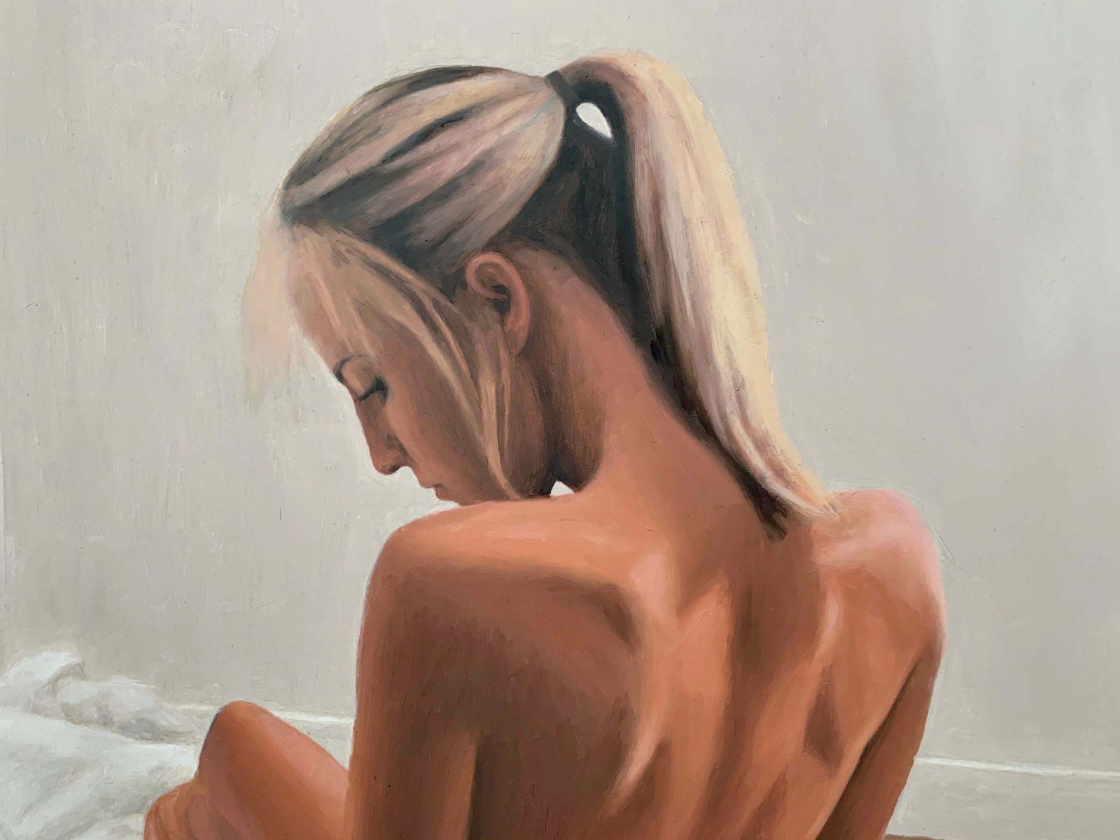 Mark Clark Oil Painting Of Seated Female Nude Figure By British Contemporary Artist 2000 Circa photo buy