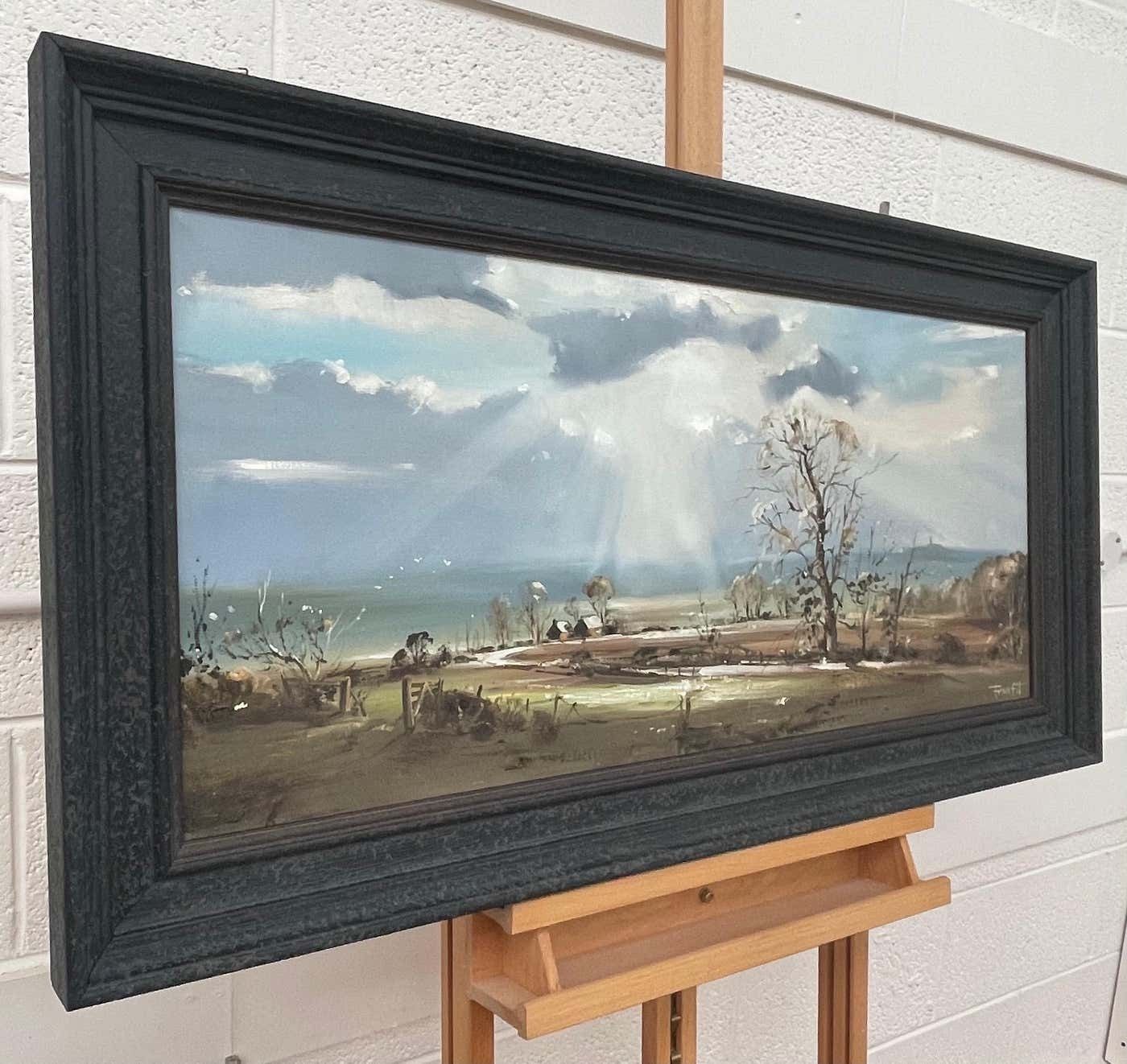 Frank Fitzsimons Ireland Landscape With Trees, Buildings & Sun Rays By Contemporary Irish Artist 1985 Circa photo furniture