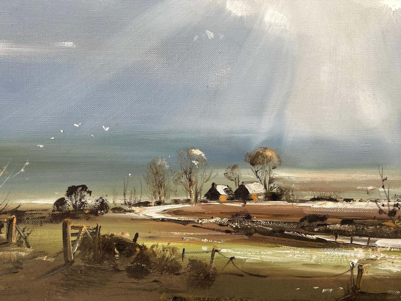 Frank Fitzsimons Ireland Landscape With Trees, Buildings & Sun Rays By Contemporary Irish Artist 1985 Circa photo 2950.0