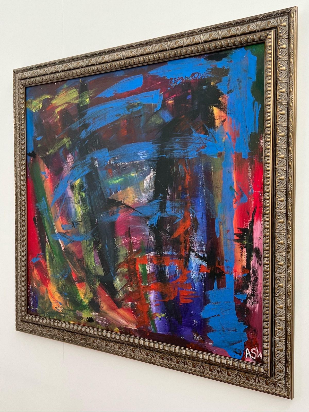 Angela Wakefield Blue Red & Green Abstract Expressionist Painting By British Contemporary Artist photo vinterior