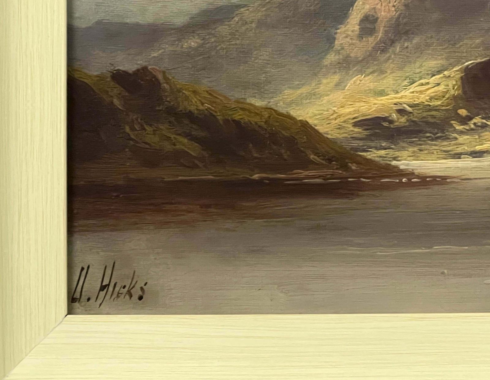 photo for sale David Hicks Mountain Lake Oil Painting By 19th Century British Artist Active Circa 1873–1902 Circa 1873–1902