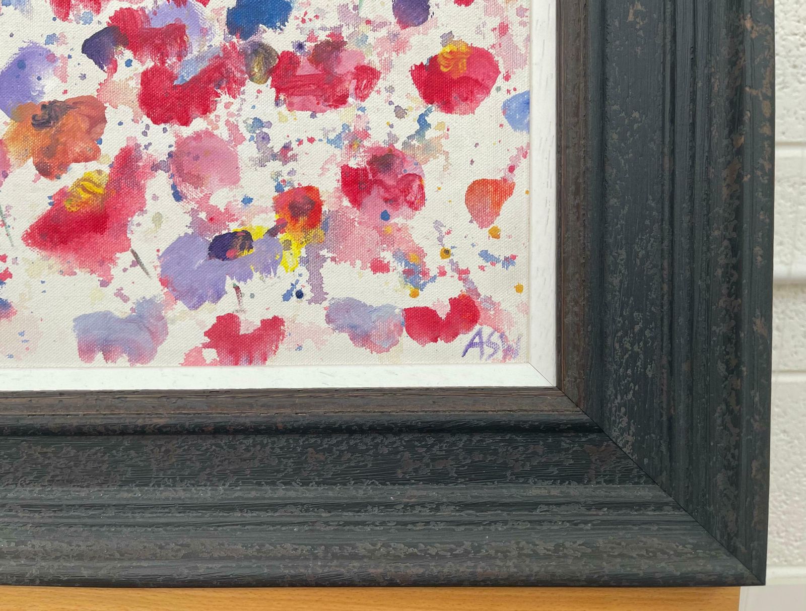 Angela Wakefield Abstract Red Blue Yellow Flower Design On White By British Contemporary Artist 2005 photo vinterior