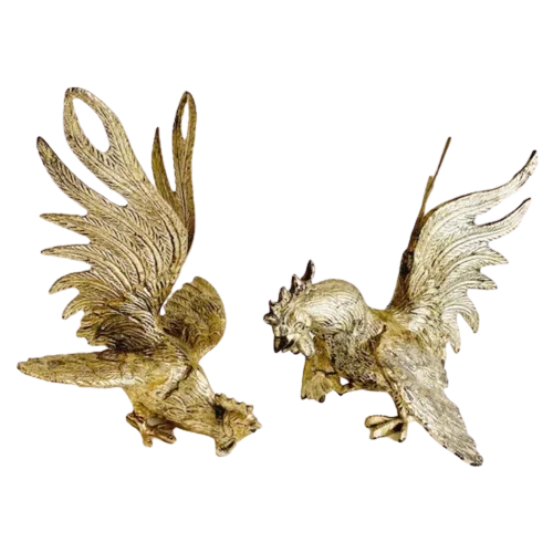Set Of French Gilt Metal Gold Gamecocks Midcentury