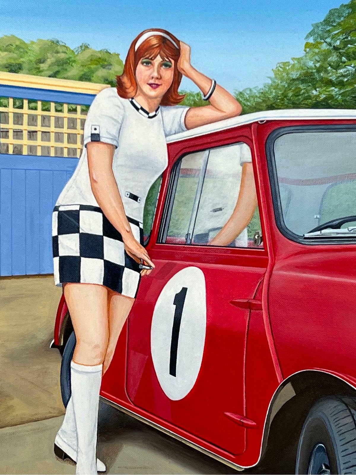 photo vintage Paul F Harding 'A Racy Little Number’ A Woman With A Red Austin Mini Car In 1970's England 2013