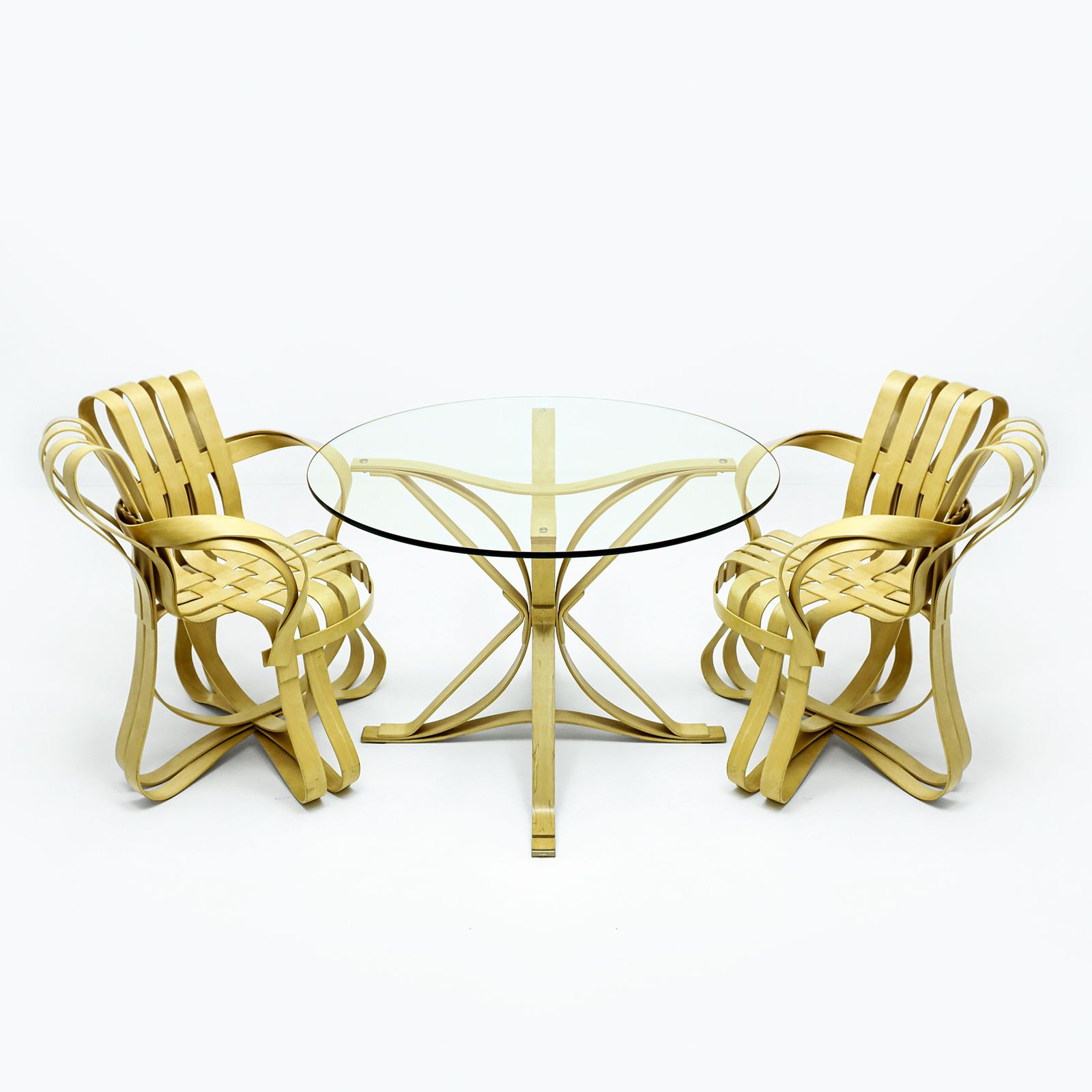 Frank Gehry Dinette Featuring 2 Bentwood Cross Check Chairs Matched To A Face Off Dining Table For Knoll International