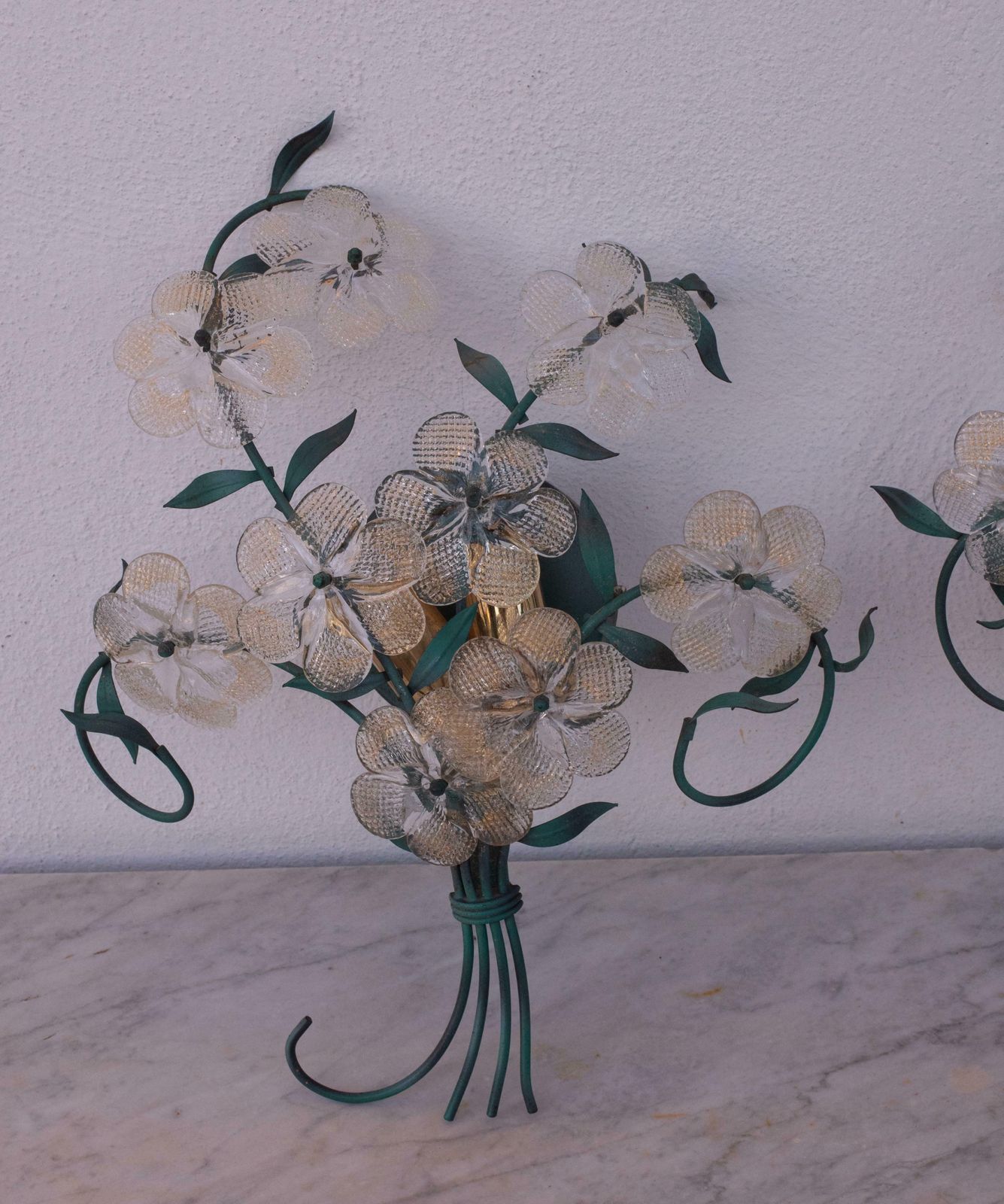 Set Of 3 Murano Wall Light Flower By Seguso For Venini, Italy, 1960s photo buy