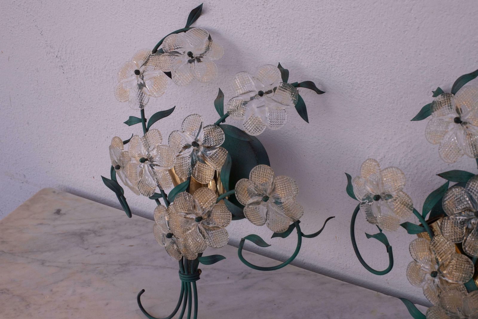 Set Of 3 Murano Wall Light Flower By Seguso For Venini, Italy, 1960s photo vintage