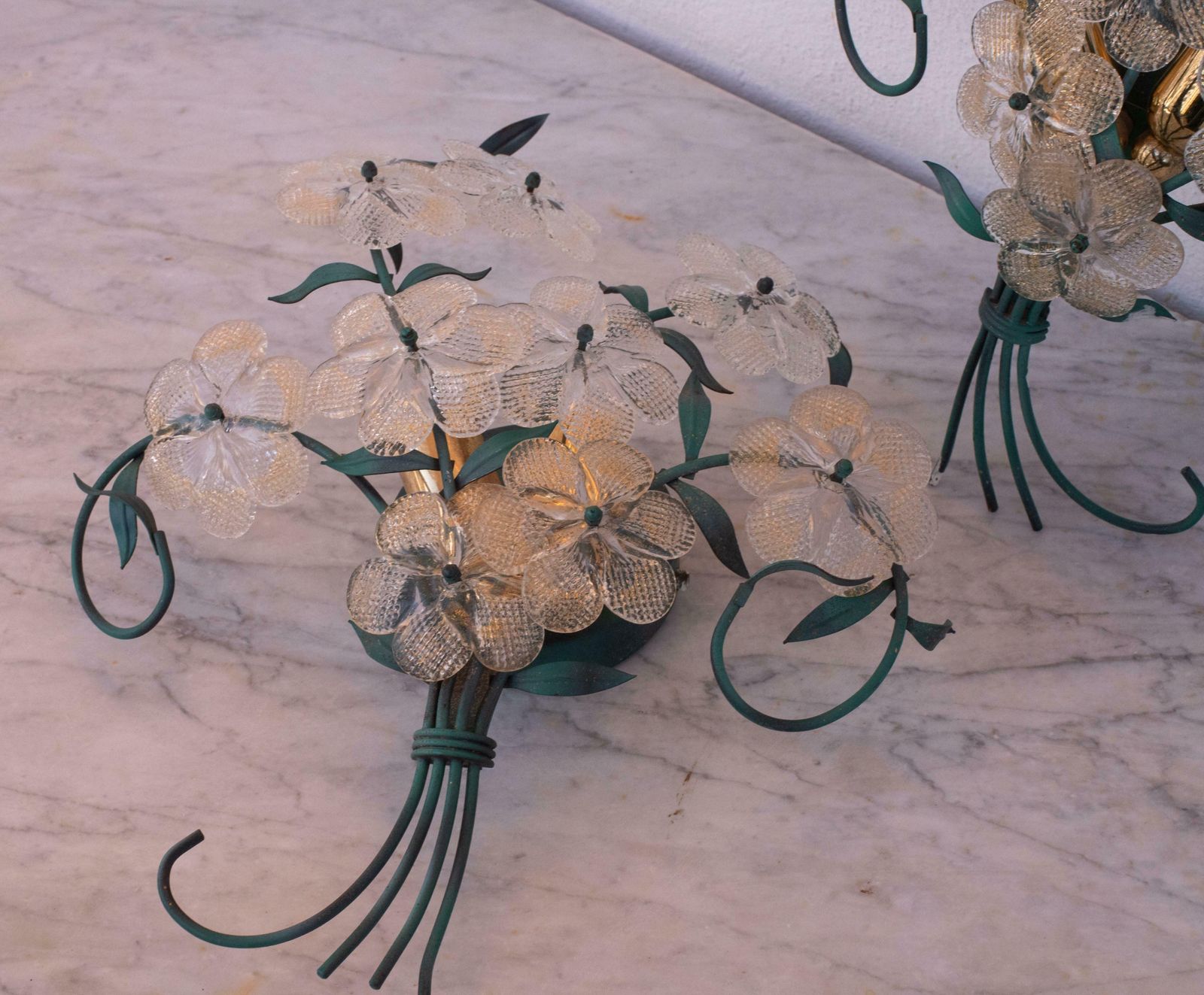Lighting Set Of 3 Murano Wall Light Flower By Seguso For Venini, Italy, 1960s photo