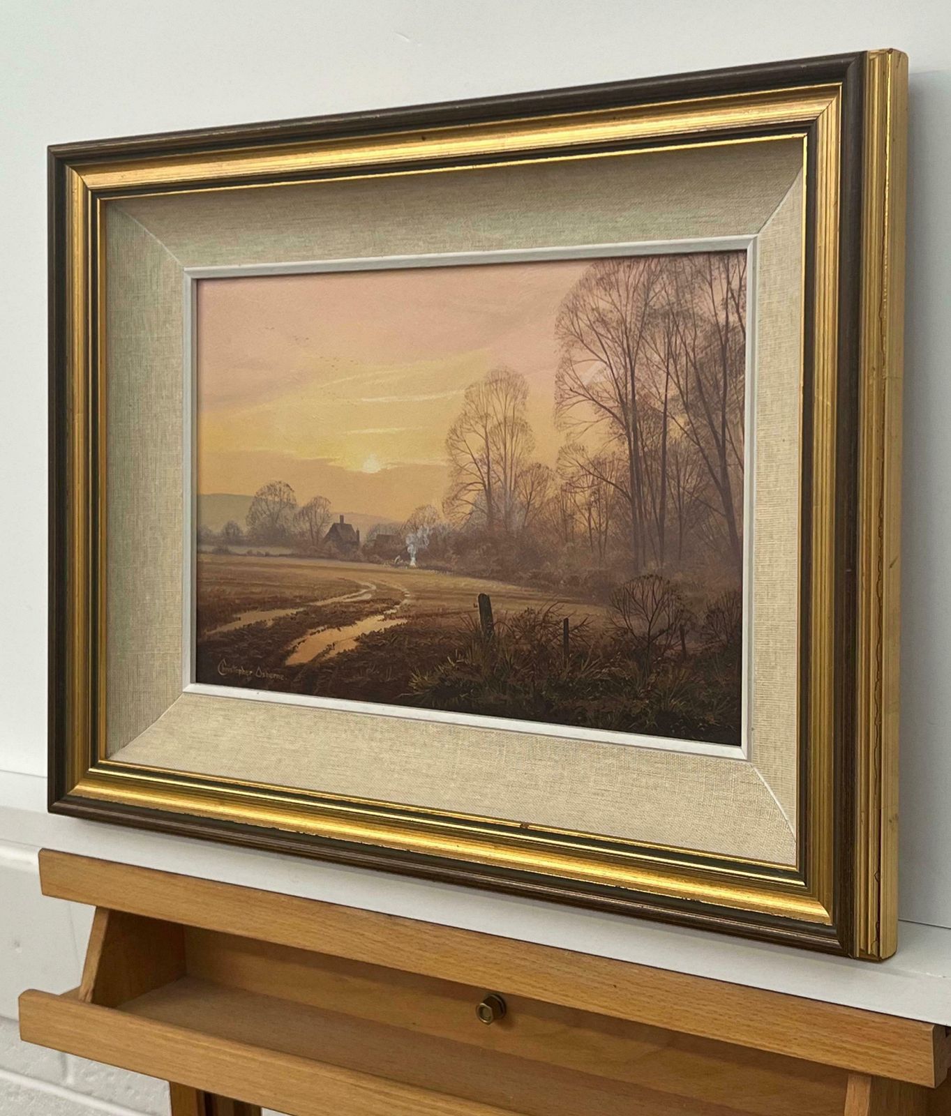 Christopher Osborne Farm In The Woods At Sunset In The English Countryside With Warm Brown Colours  Circa 1990 photo for sale