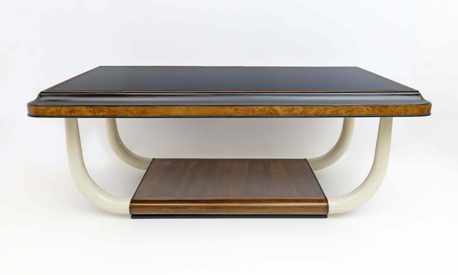 Art Deco Italian Walnut And Top Glass Table With Elephant Tusk Legs, 30s photo 3949.0