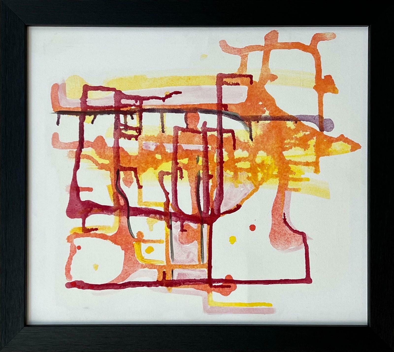 Angela Wakefield Early Abstract Painting Red Yellow Orange On White Background By British Artist 2004 photo furniture
