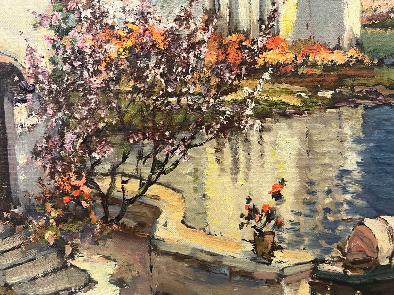 Art J W Wagner Mediterranean Painting Of Lake Como In Italy By 20th Century American Artist 1955 Circa photo