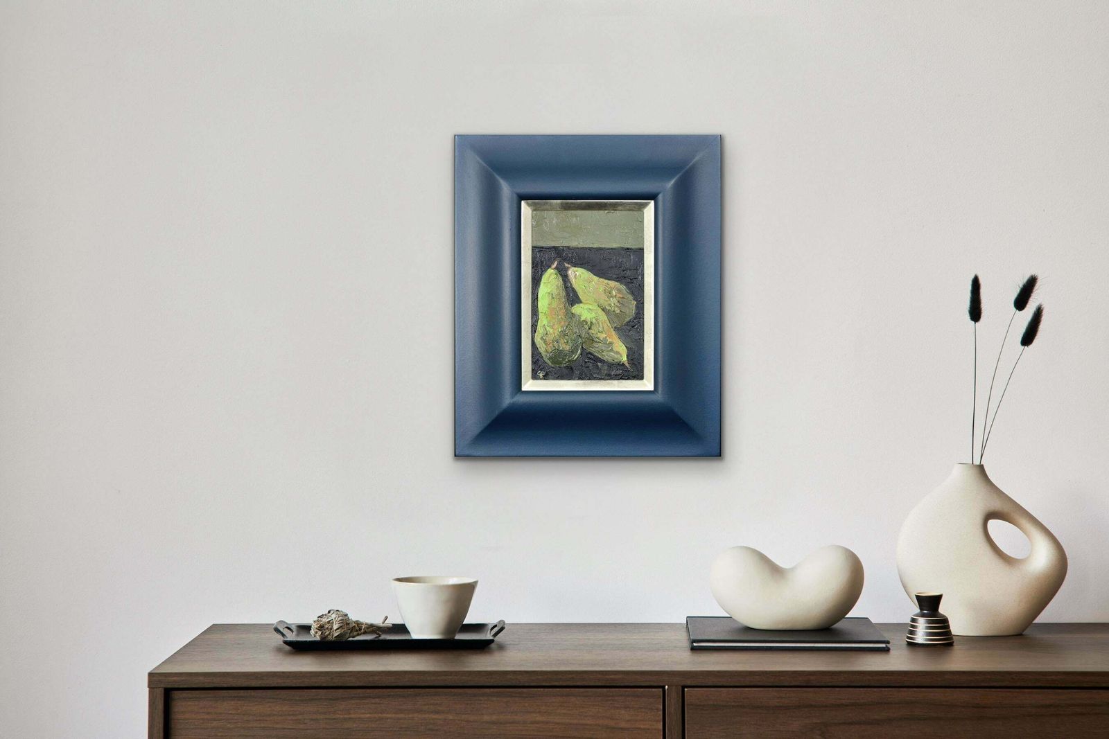 photo vinterior Gwilym Prichard 1931 To 2015 Welsh. Three Pears. Still Life Fruit Impasto. Oil On Canvas Board. Framed.