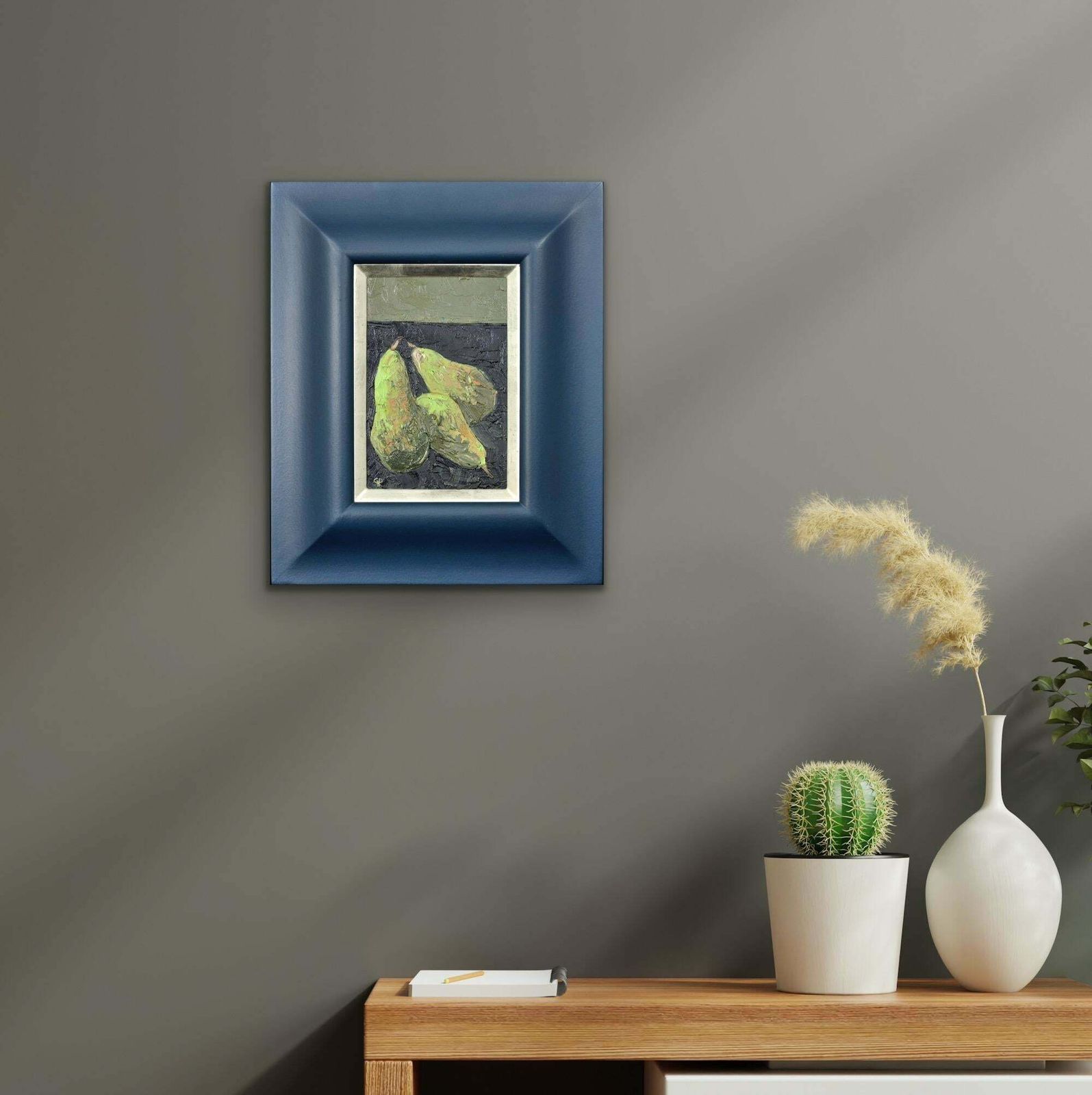 photo vintage Gwilym Prichard 1931 To 2015 Welsh. Three Pears. Still Life Fruit Impasto. Oil On Canvas Board. Framed.