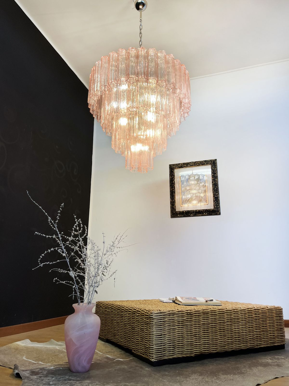 Huge Vintage Murano Glass Tiered Chandelier   78 Pink Glasses photo vinterior