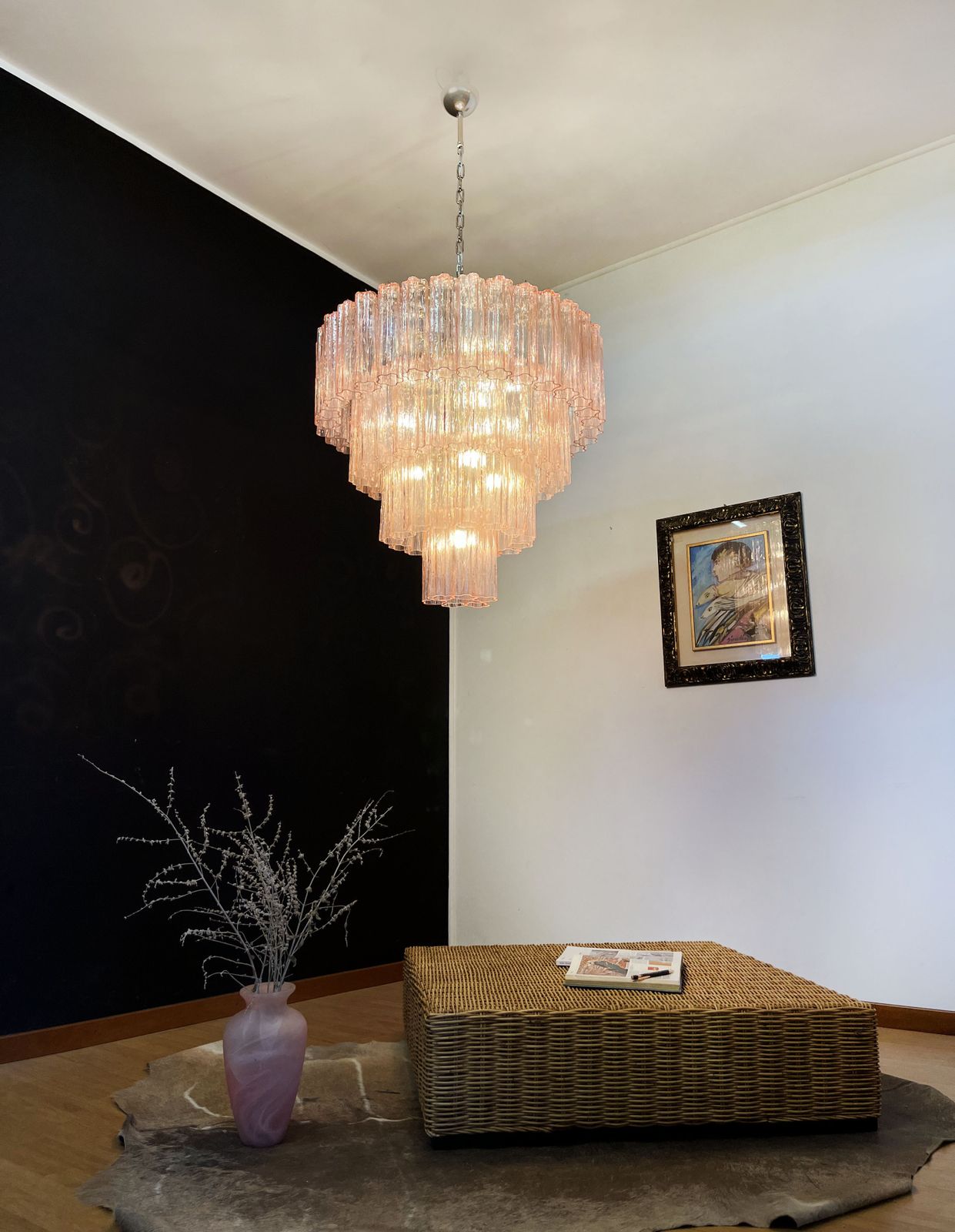 photo furniture Huge Vintage Murano Glass Tiered Chandelier   78 Pink Glasses