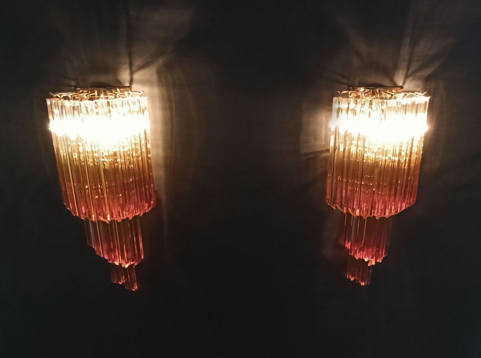 Pair Of Vintage Murano Wall Sconce – 32 Quadriedri Trasparent And Amber Prism photo furniture