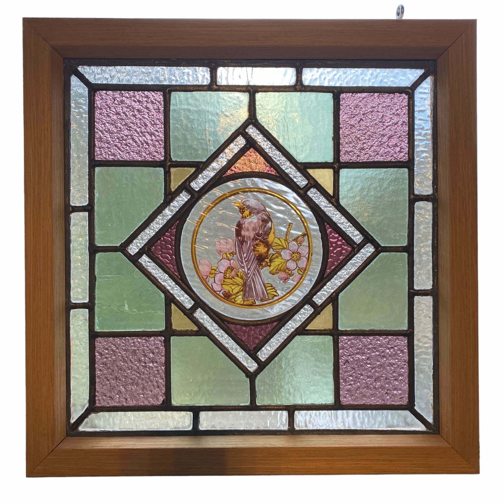 Victorian English Leaded Stained Glass Birds Flowers #1 photo furniture