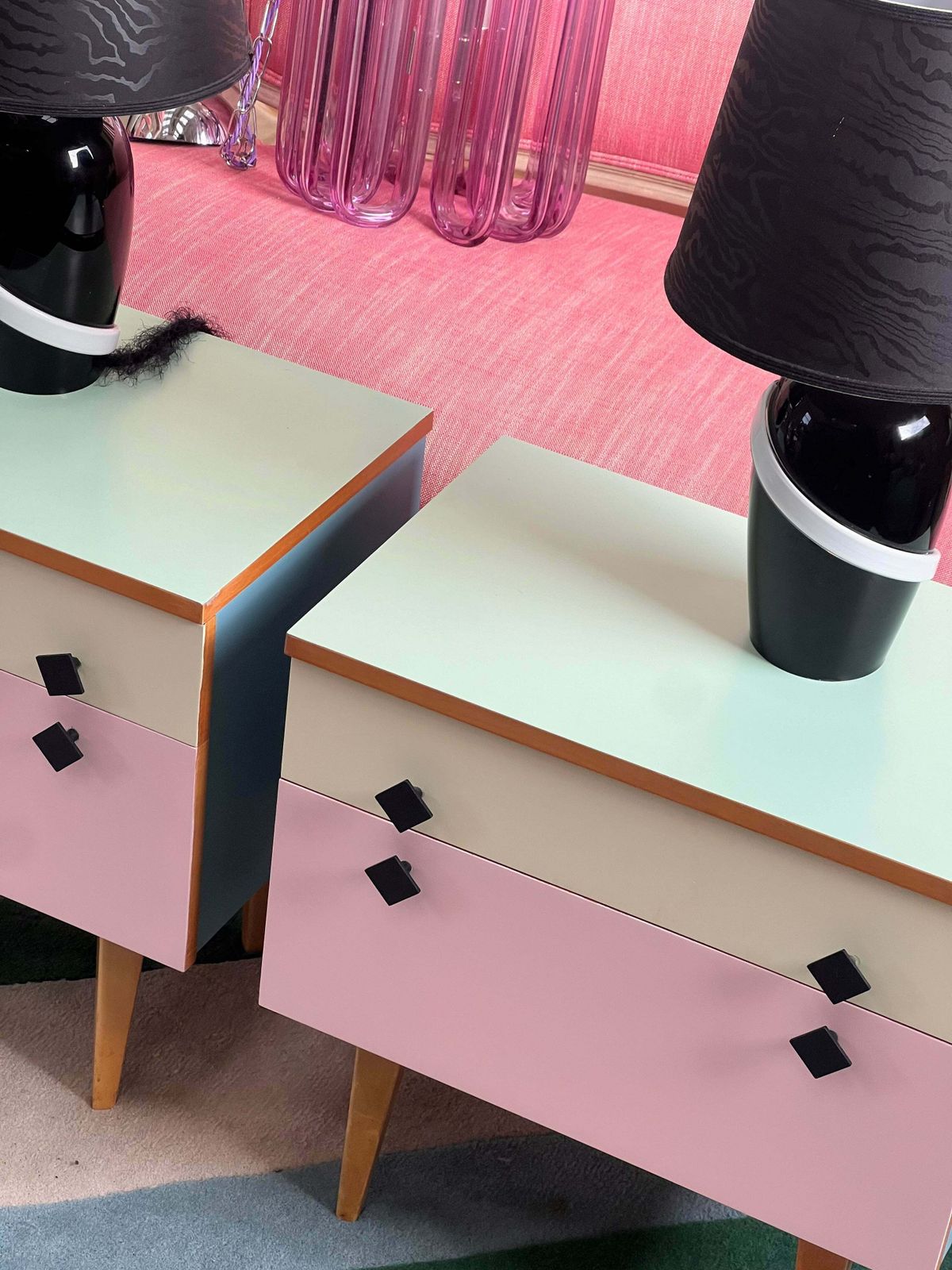 Pair Of Pastel Coloured Bedside Tables ~ Swedish 1950s