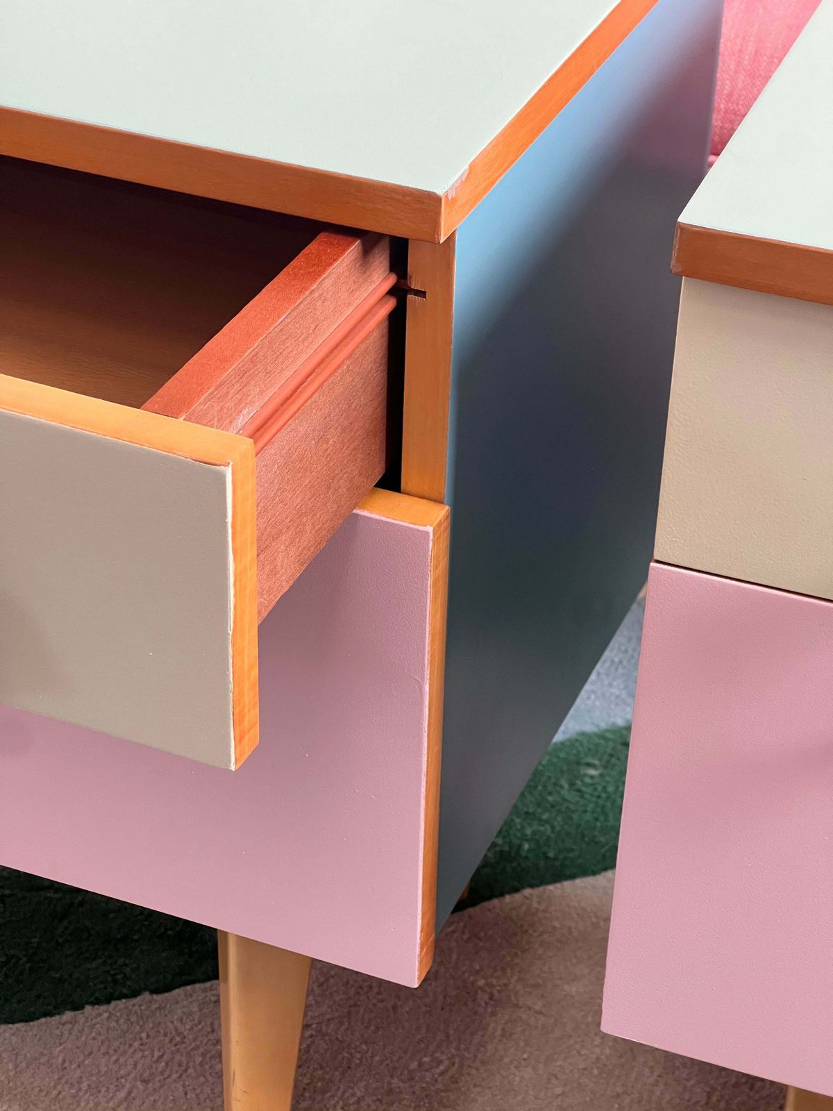 Pair Of Pastel Coloured Bedside Tables ~ Swedish 1950s photo furniture