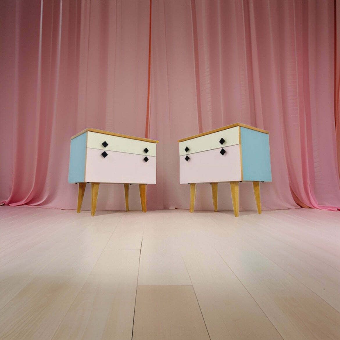 Pair Of Pastel Coloured Bedside Tables ~ Swedish 1950s photo 1375.0
