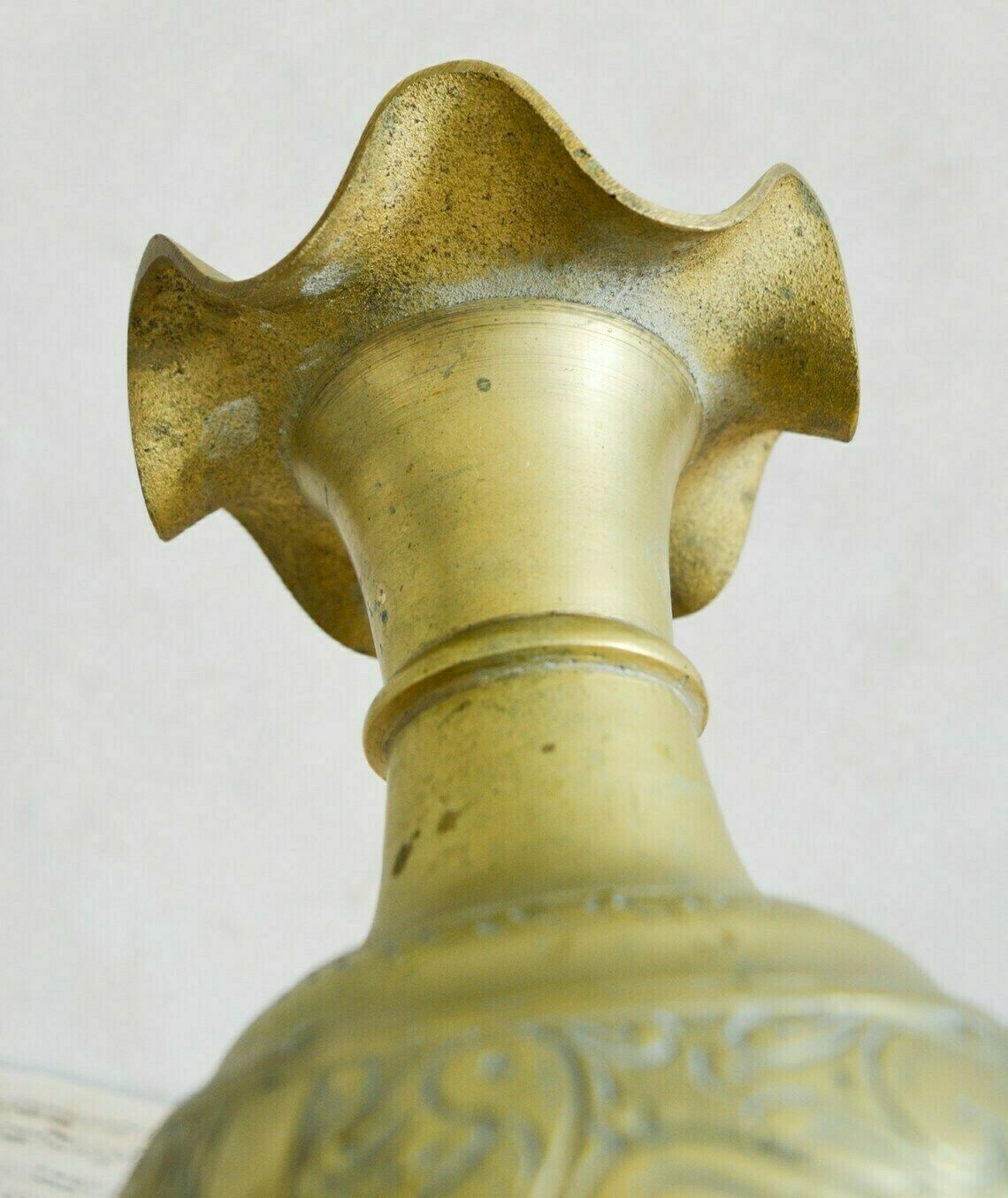 photo furniture Large Vintage Brass Fluted Vase, Tall Heavy Etched Gold Brass Hand Made Vase, 1615 Kilos