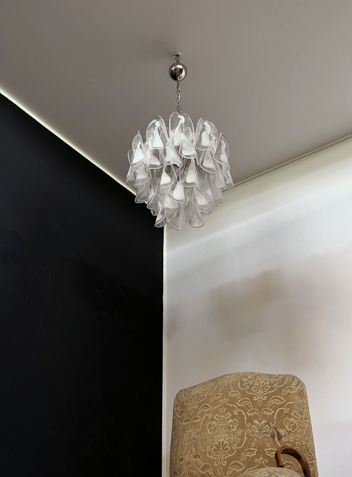 Italian Vintage Murano Chandelier   Mazzega   36 Lattimo Glass "Rondini" photo furniture