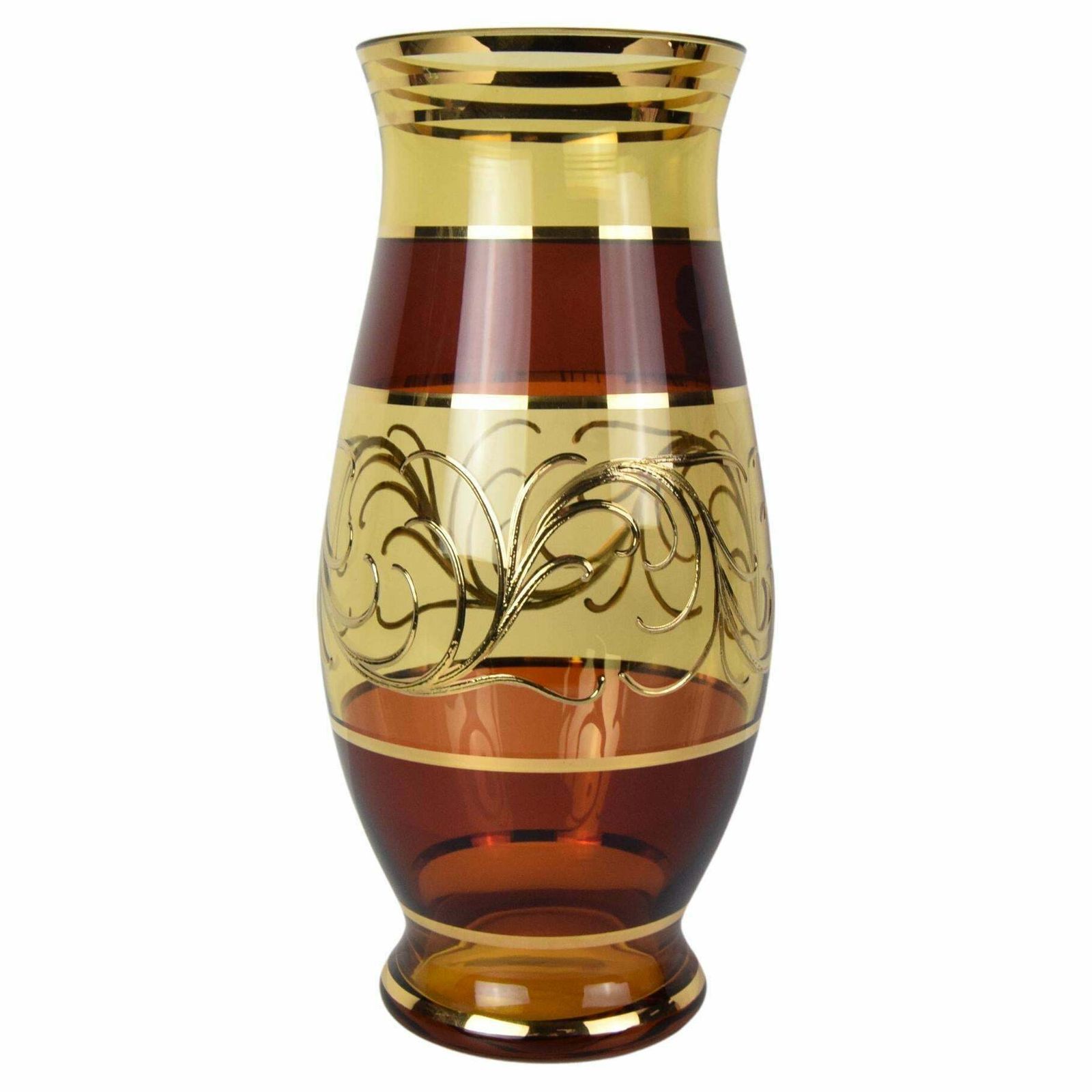 Egermann Czech Crystal Vase Bohemia Hand Painted, Gilded, Circa 1980s.