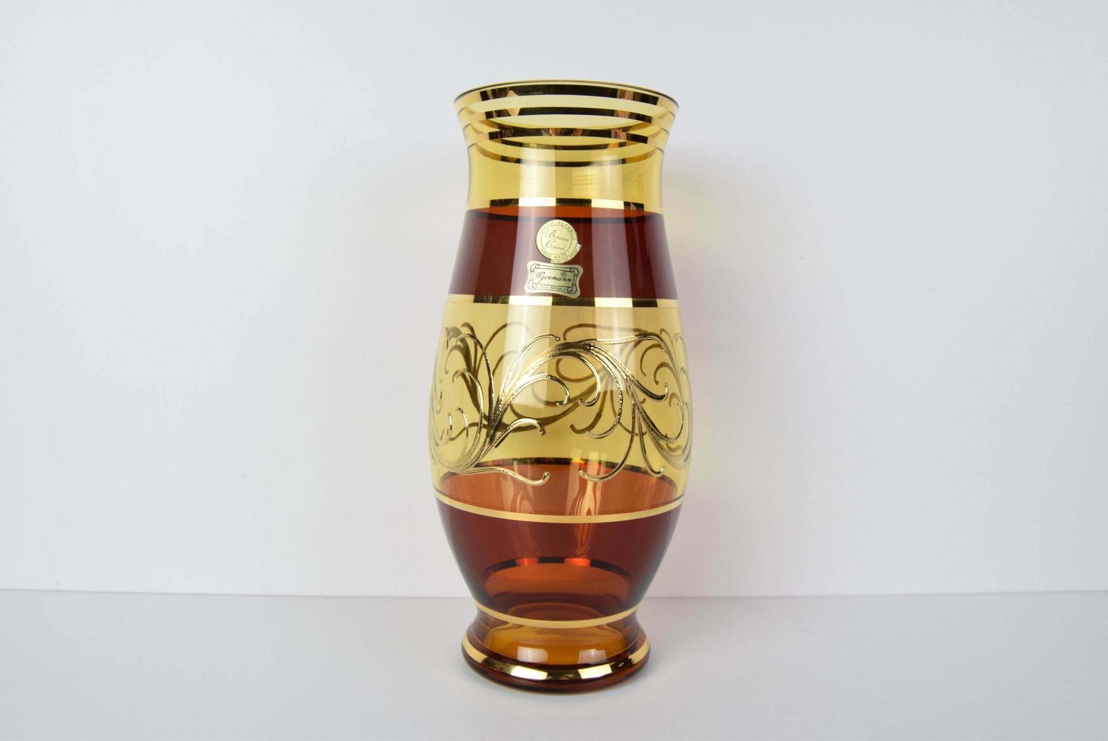 Egermann Czech Crystal Vase Bohemia Hand Painted, Gilded, Circa 1980s. photo for sale