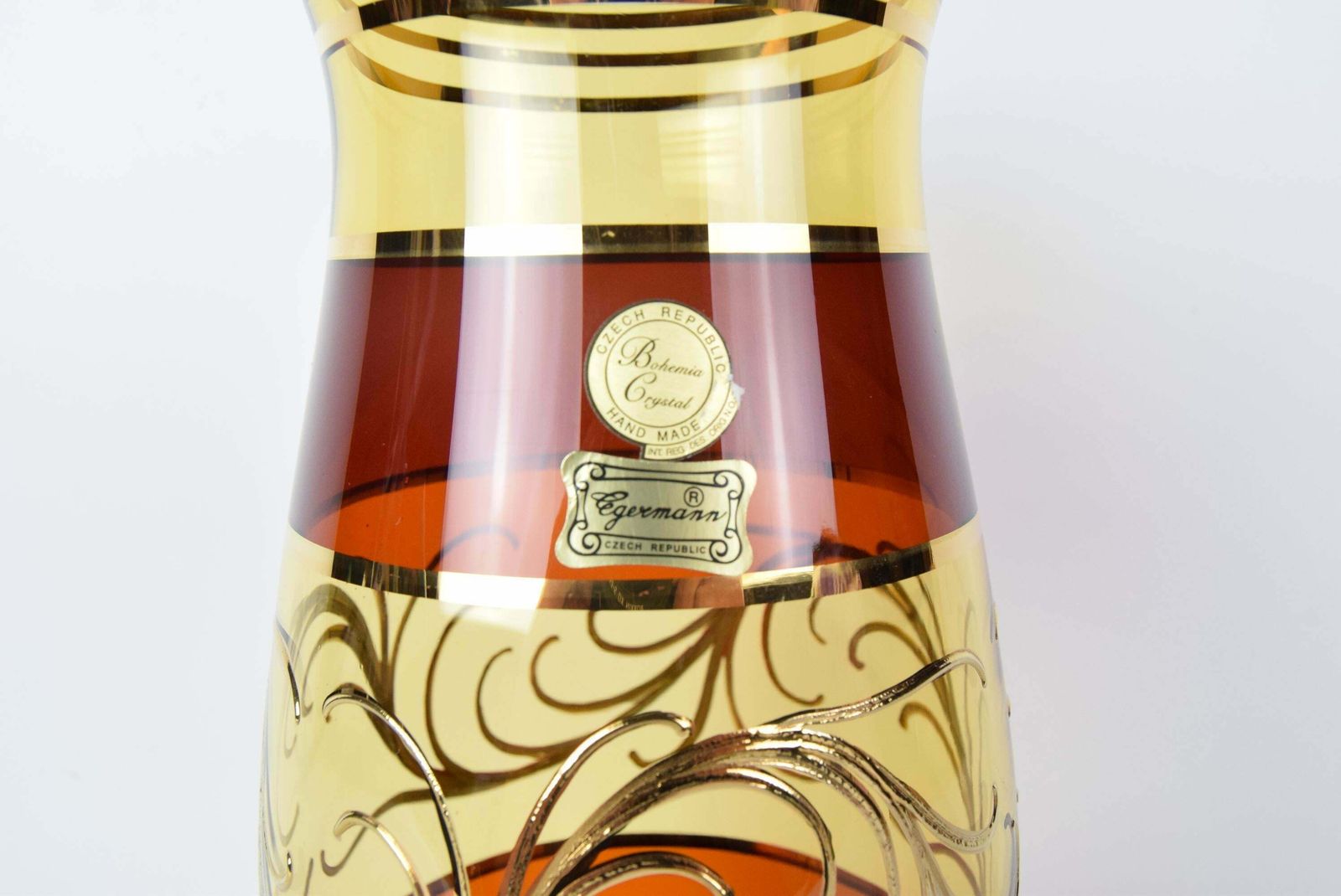 Egermann Czech Crystal Vase Bohemia Hand Painted, Gilded, Circa 1980s. photo Home Decor