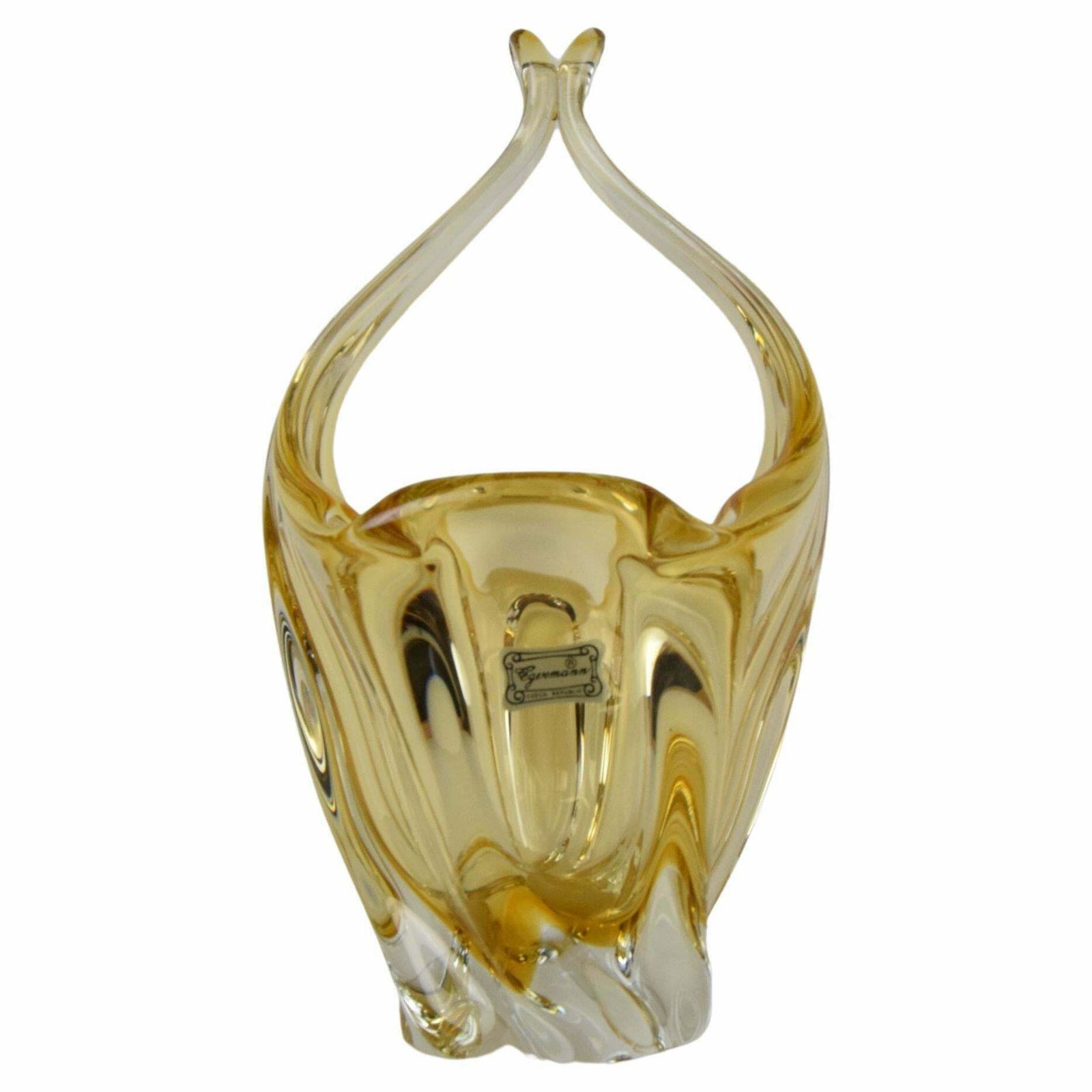 Art Glass Basket/ Egermann, Glaswork Novy Bor, Czechoslovakia, Circa 1980's.