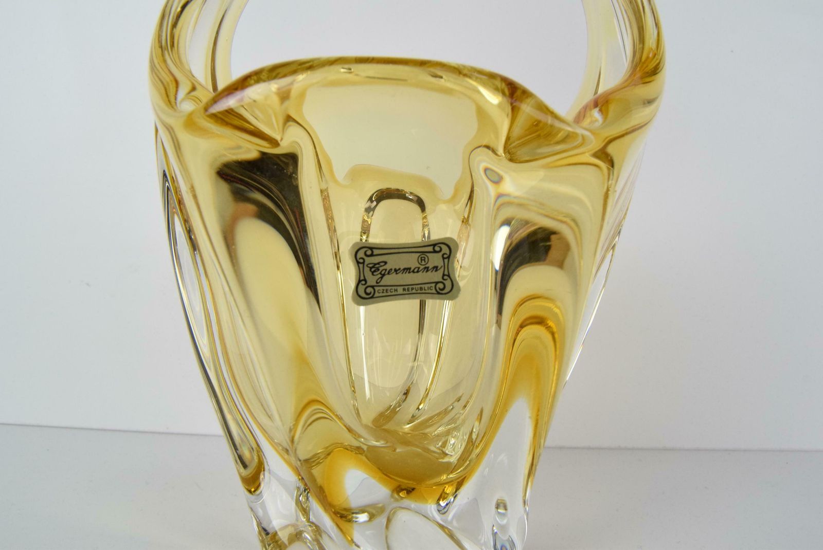 photo for sale Art Glass Basket/ Egermann, Glaswork Novy Bor, Czechoslovakia, Circa 1980's.