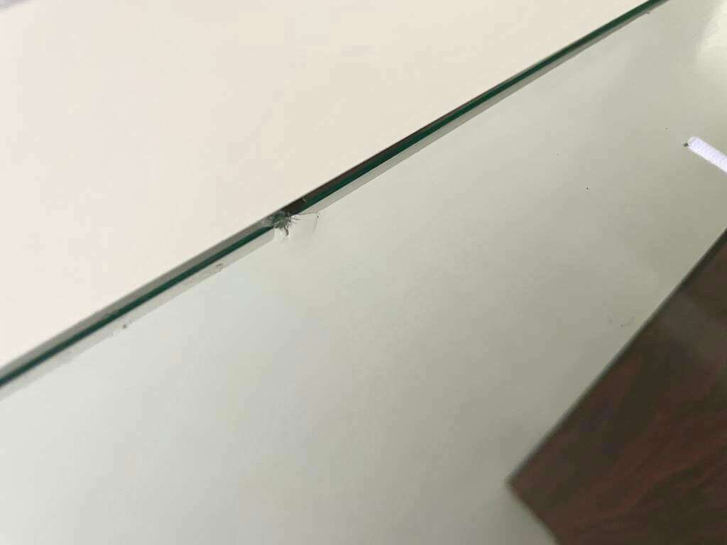 photo for sale Mid Century Modern Minimalist Thick Glass Top Living Room Table With Wood Legs, 1960s
