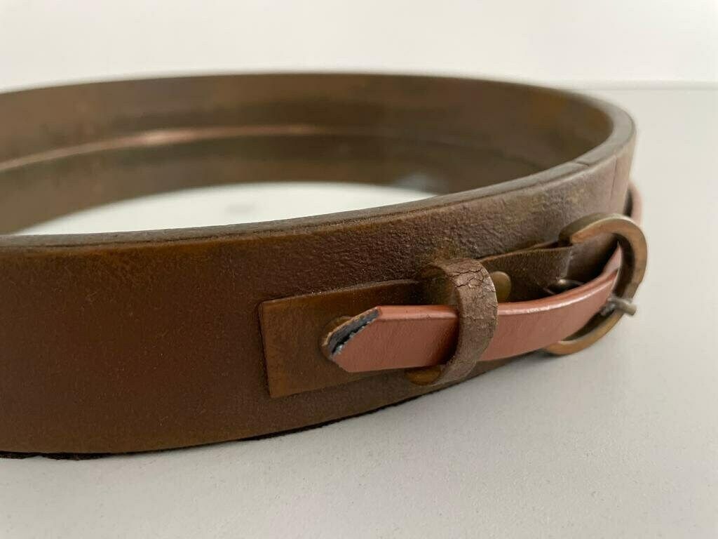 Italian Round Leather Wall Mirror With Leather Strap, 1960s, Italy photo vinterior