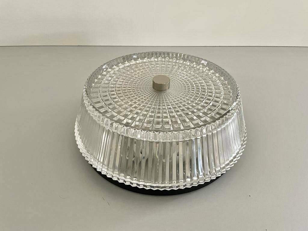 Italian Design Crystal Glass Flush Mount Ceiling Lamp, 1960s, Italy photo for sale