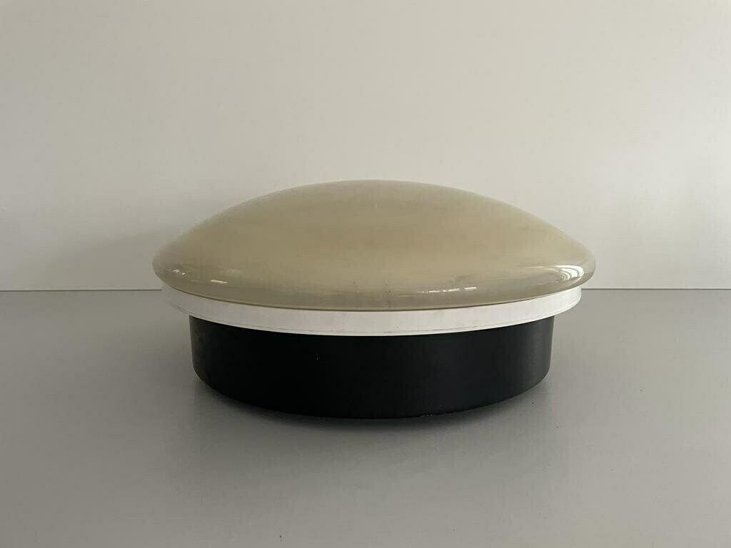 Italian Black White Metal Body And Plexiglass Mushroom Flush Mount Ceiling Light, 1960s, Italy