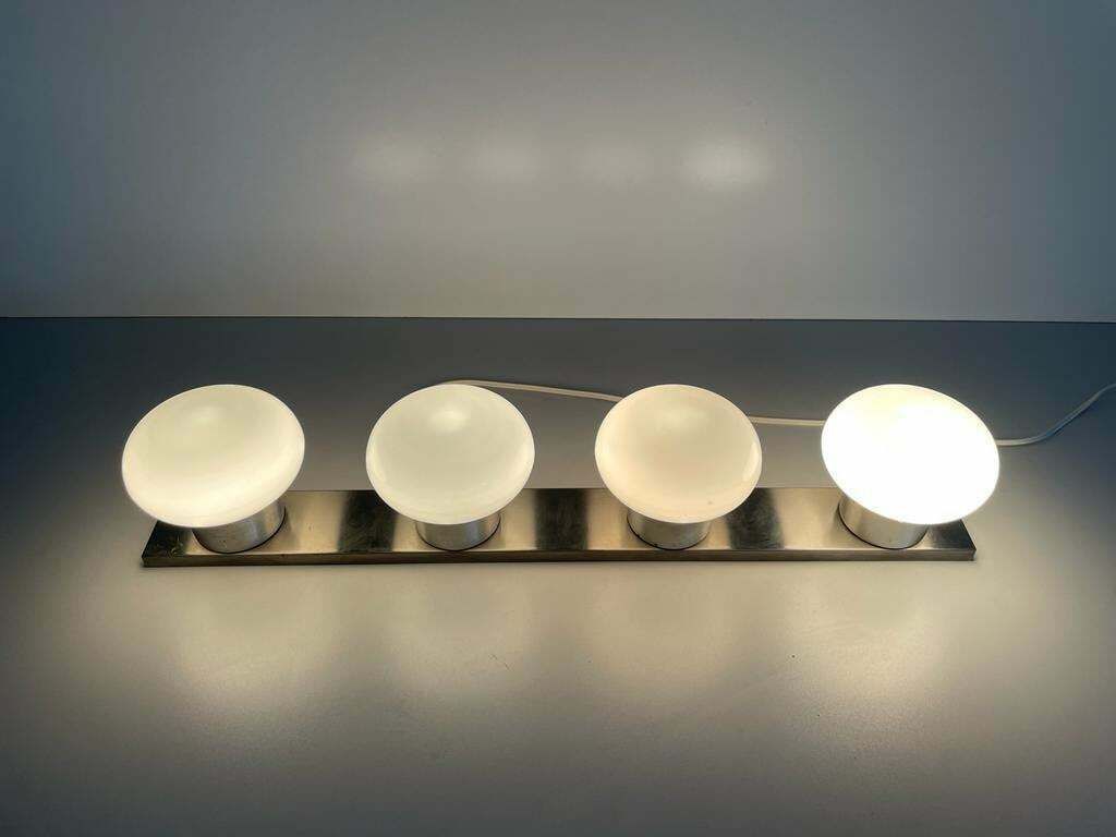 4 Opaline Glass Shade And Metallic Gray Base Flush Mount Ceiling Lamp, 1970s, Italy photo 923.0