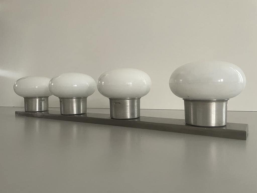 4 Opaline Glass Shade And Metallic Gray Base Flush Mount Ceiling Lamp, 1970s, Italy photo buy