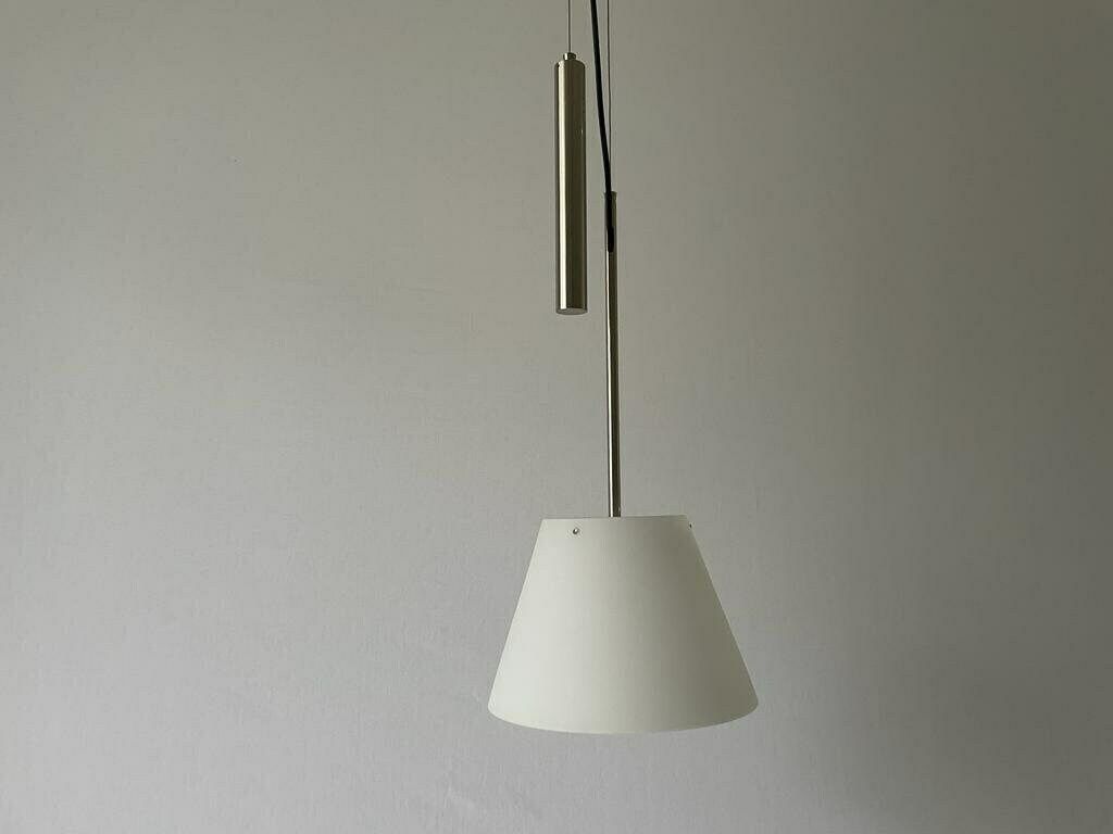 Glass Shade And Metallic Gray Body Adjustable Counterweight Pendant Lamp, 1970s, Germany