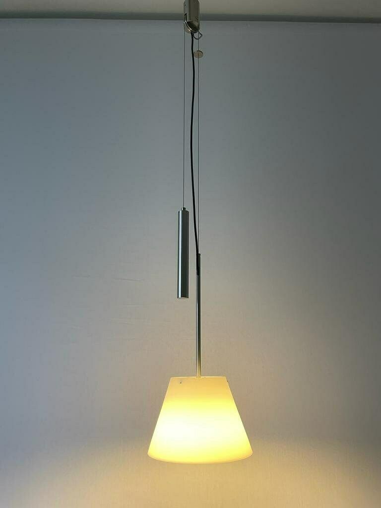 Glass Shade And Metallic Gray Body Adjustable Counterweight Pendant Lamp, 1970s, Germany photo Lighting