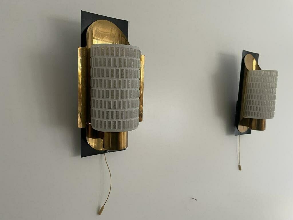Mid Century Textured Glass & Brass Pair Of Sconces, 1950s, Germany photo furniture