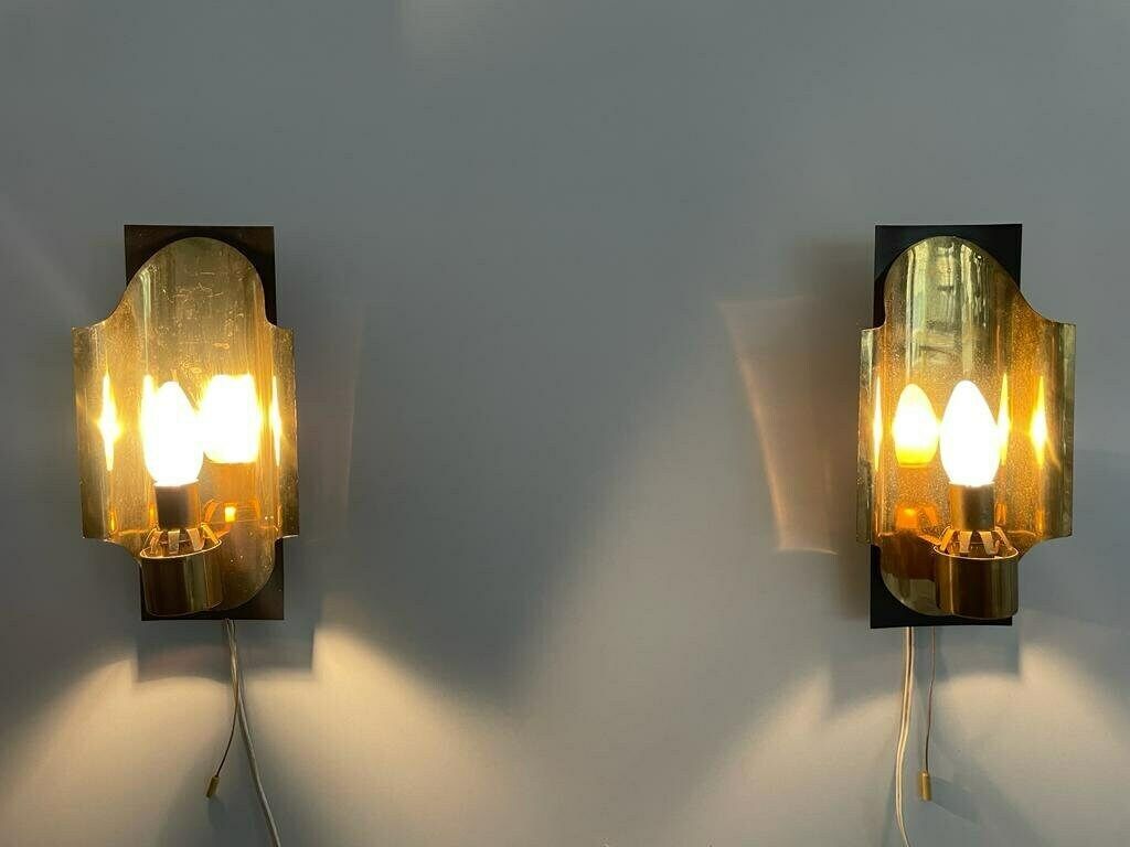 photo for sale Mid Century Textured Glass & Brass Pair Of Sconces, 1950s, Germany