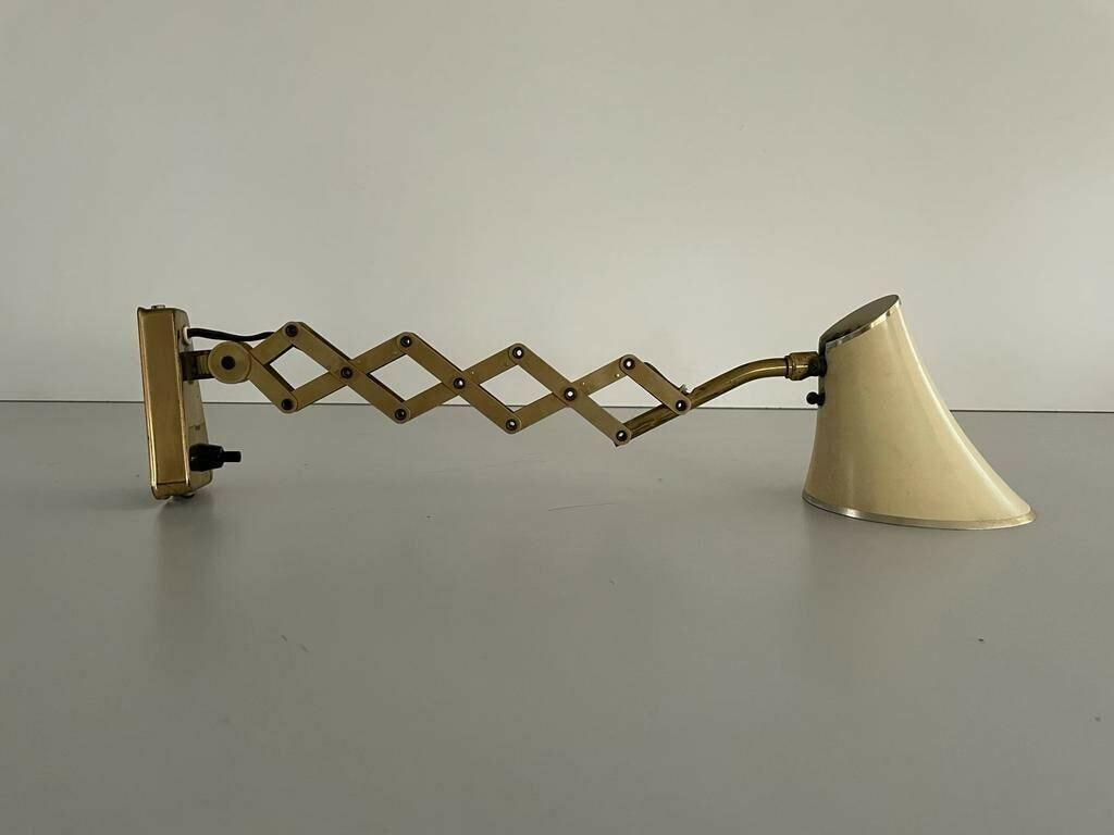 Diabolo Design Cream Metal Shade And Brass Scissor Wall Lamp By Karl Lang For Sis Licht, 1950s, Germany photo for sale