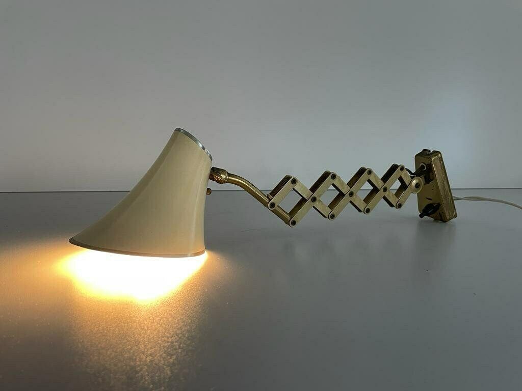 Diabolo Design Cream Metal Shade And Brass Scissor Wall Lamp By Karl Lang For Sis Licht, 1950s, Germany photo 640.0